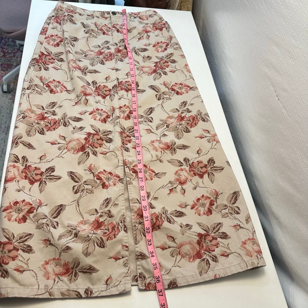 Vintage 90s Eddie Bauer Midi Skirt Size 10 Floral Cream Red Equestrian Preppy - Picture 5 of 10
